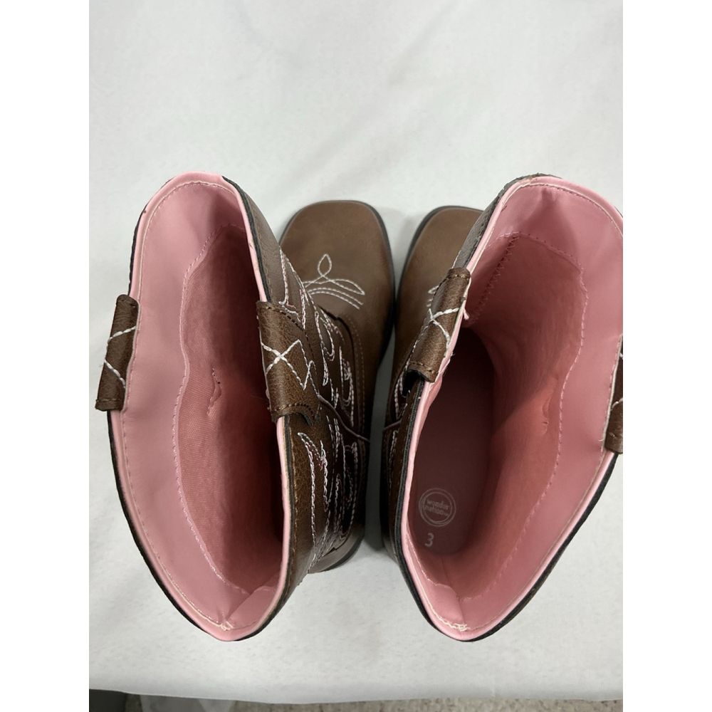 Girls NWT Wonder Nation Pull On Western Style Cowgirl Boots Size 3 Brown Pink - Picture 9 of 10